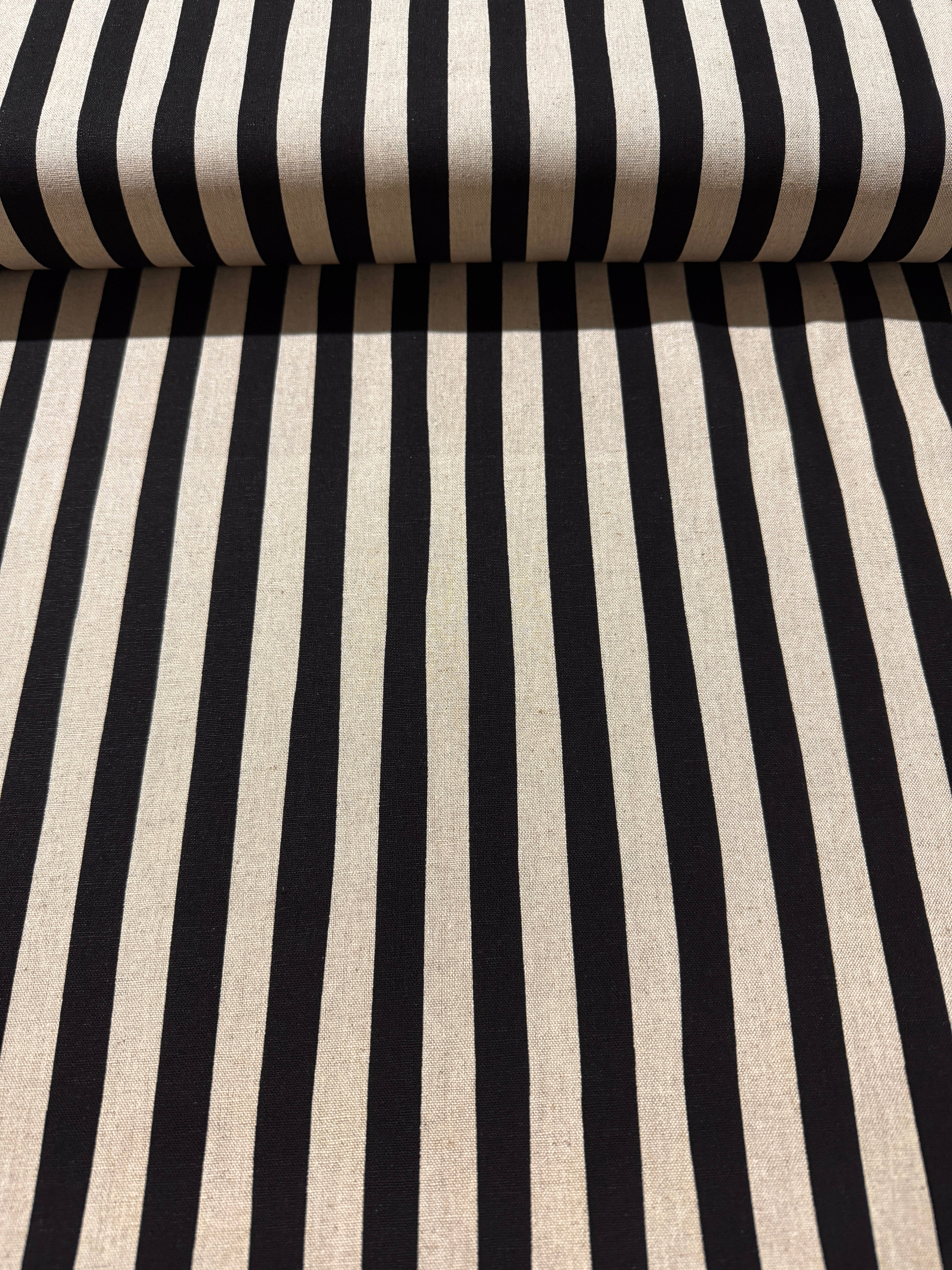 Sevenberry Canvas Natural Stripes Black Yardage