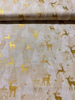 Traditional Trimmings - Gold Deer Silhouettes on Ivory Yardage