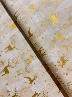 Traditional Trimmings - Gold Deer Silhouettes on Ivory Yardage