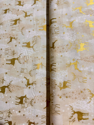 Traditional Trimmings - Gold Deer Silhouettes on Ivory Yardage