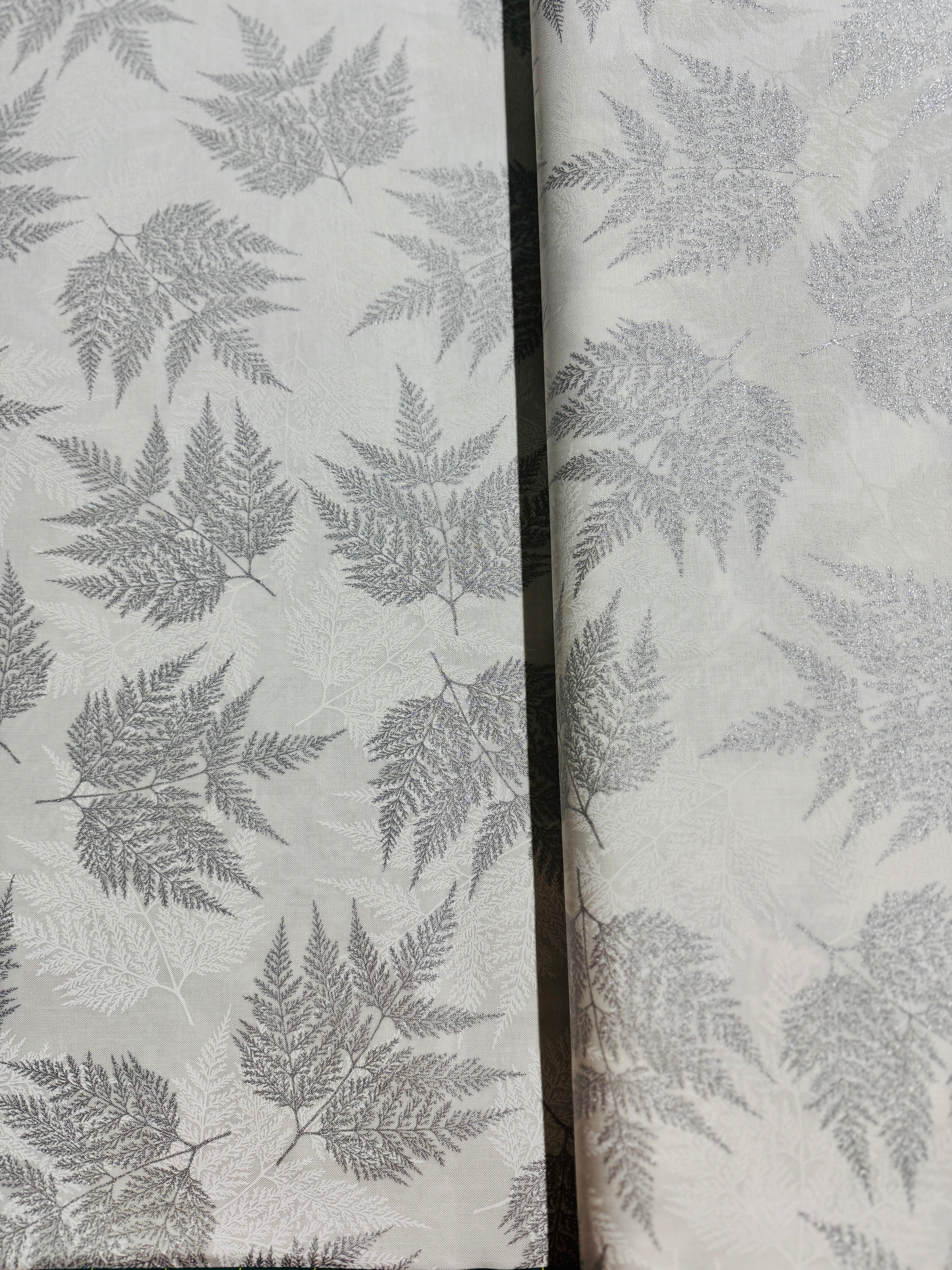 Sparkle and Fade - Ferns White/Silver Metallic Yardage