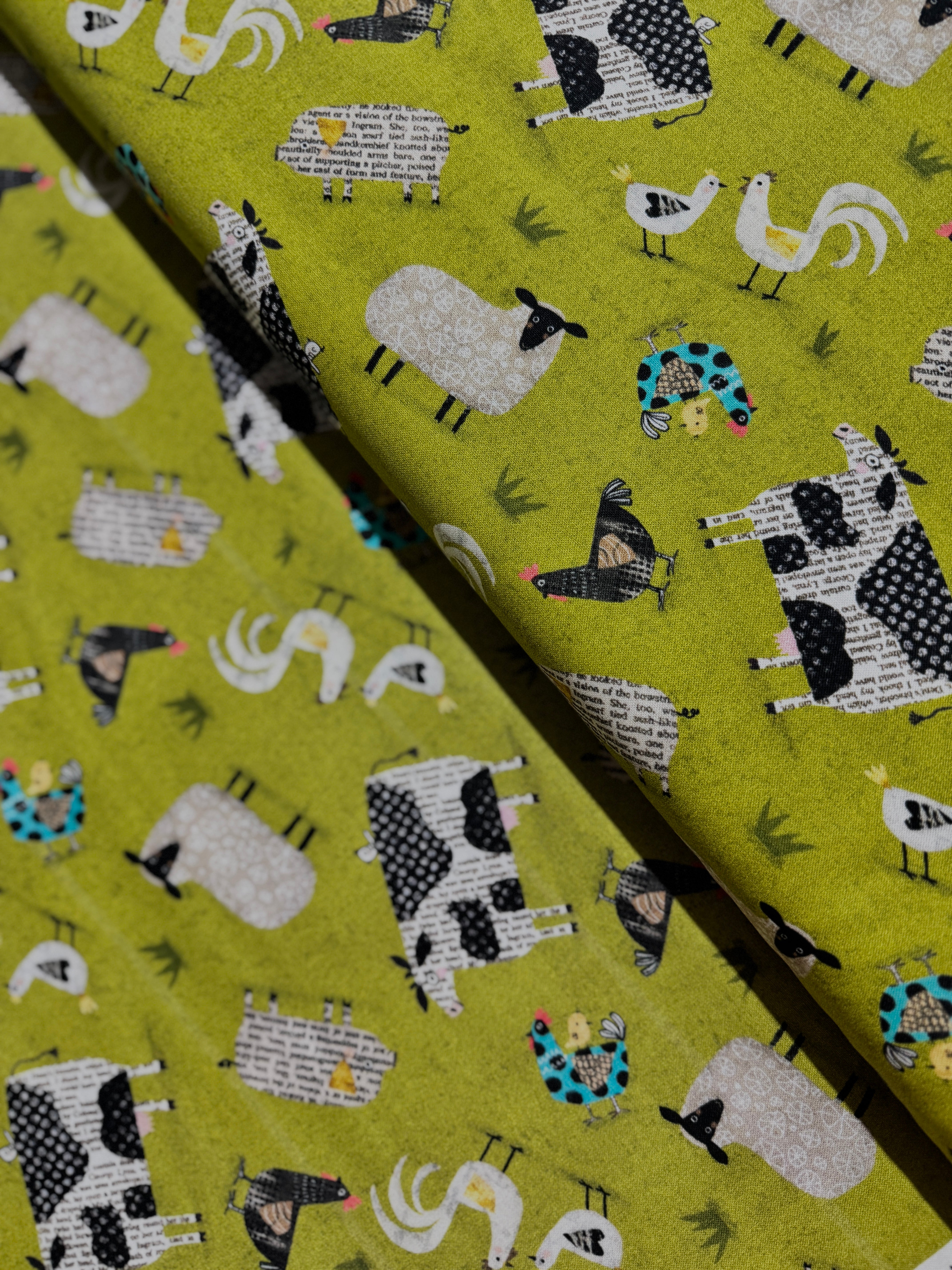 On The Farm - Farm Animals Olive Yardage