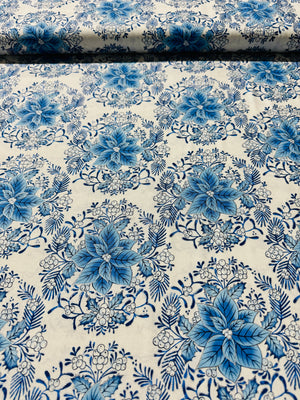 Holiday Flourish - Festive Finery - Florals Delft Silver Yardage