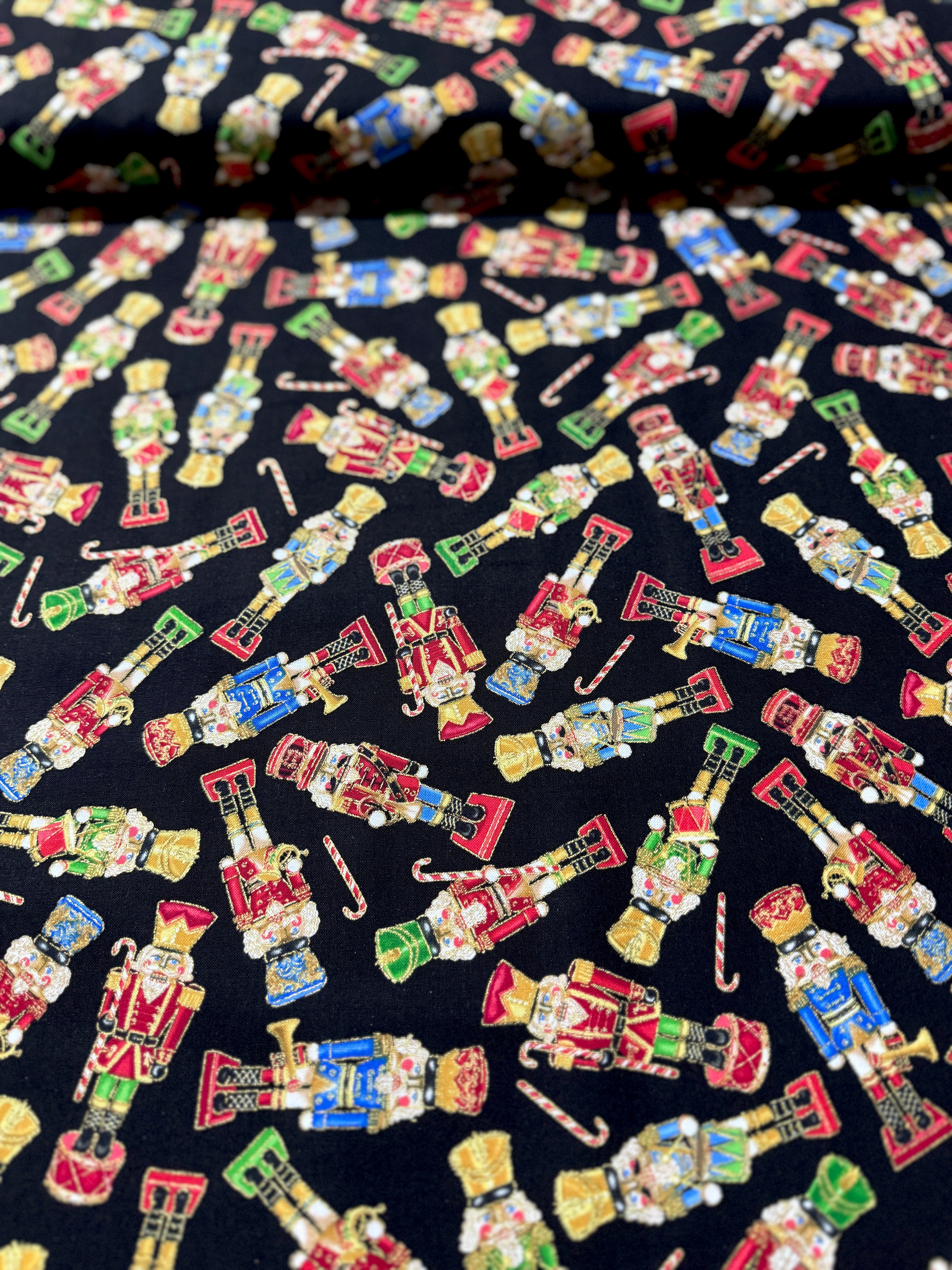 Deck The Halls - Christmas Magic - Tossed Nutcrackers Metallic Yardage