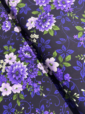 Flowerhouse - Georgina - Floral Midnight Purple Yardage