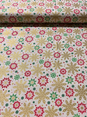 Merry & Bright - Elegant Snowflakes Cream/Gold Metallic Yardage