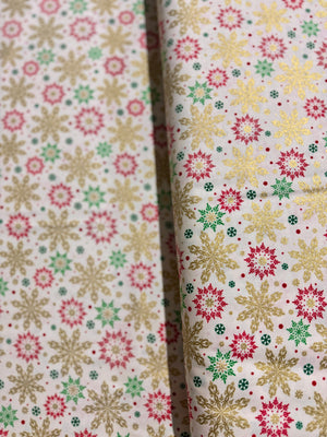 Merry & Bright - Elegant Snowflakes Cream/Gold Metallic Yardage