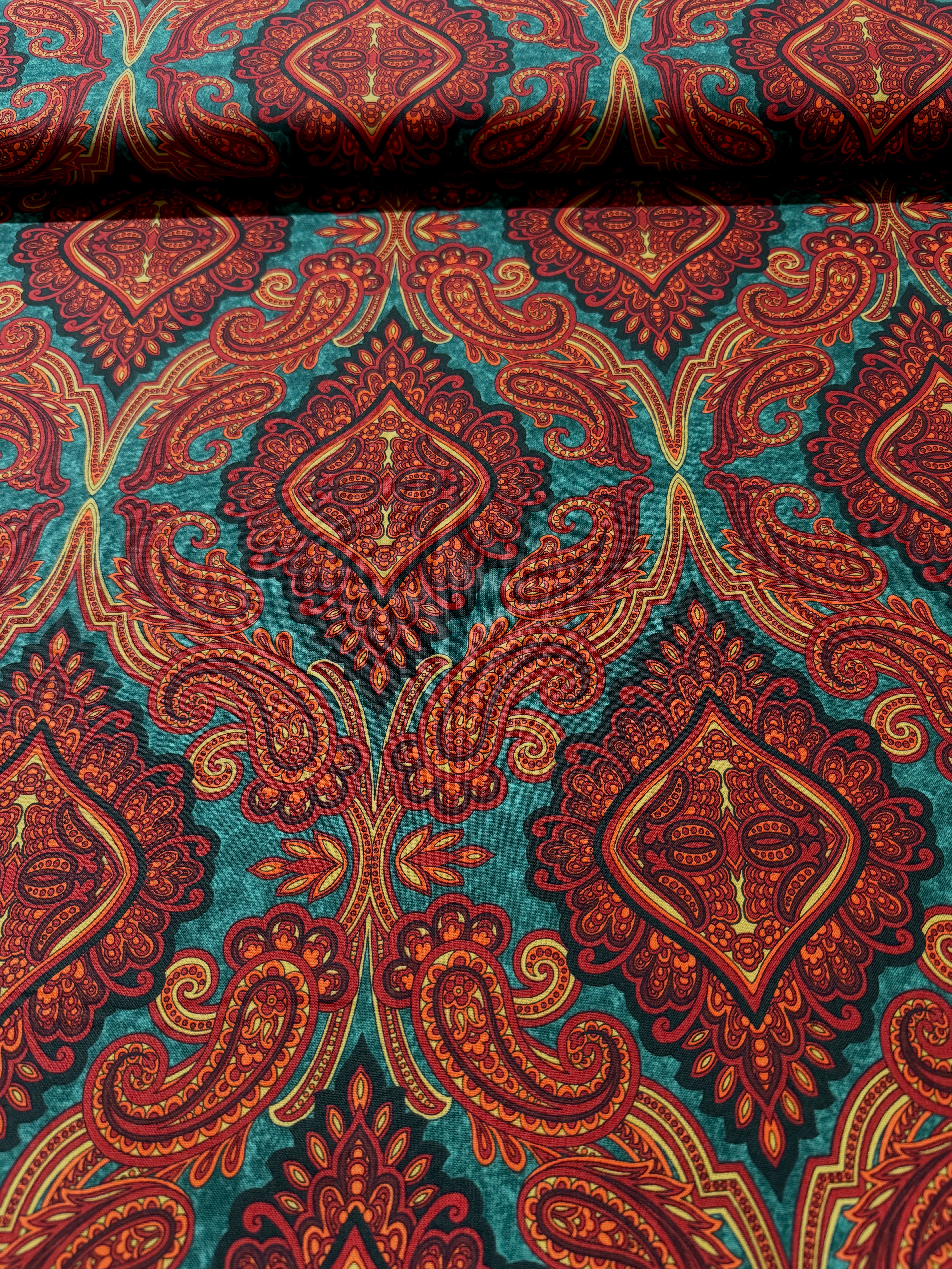 Holiday Aruba - Paisley Red Green Yardage