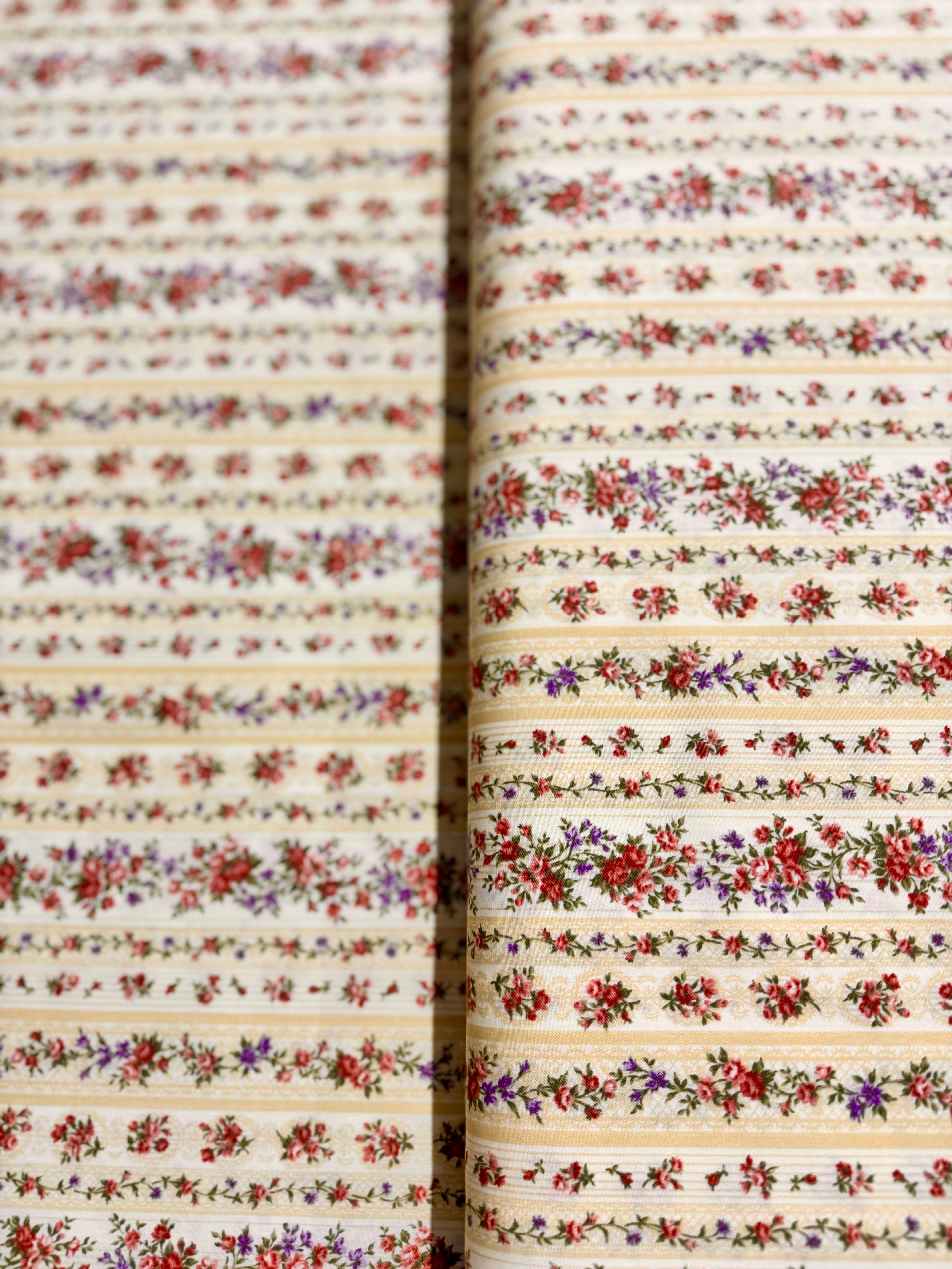 Sevenberry Petite Victoriana - Floral Stripes Natural Yardage