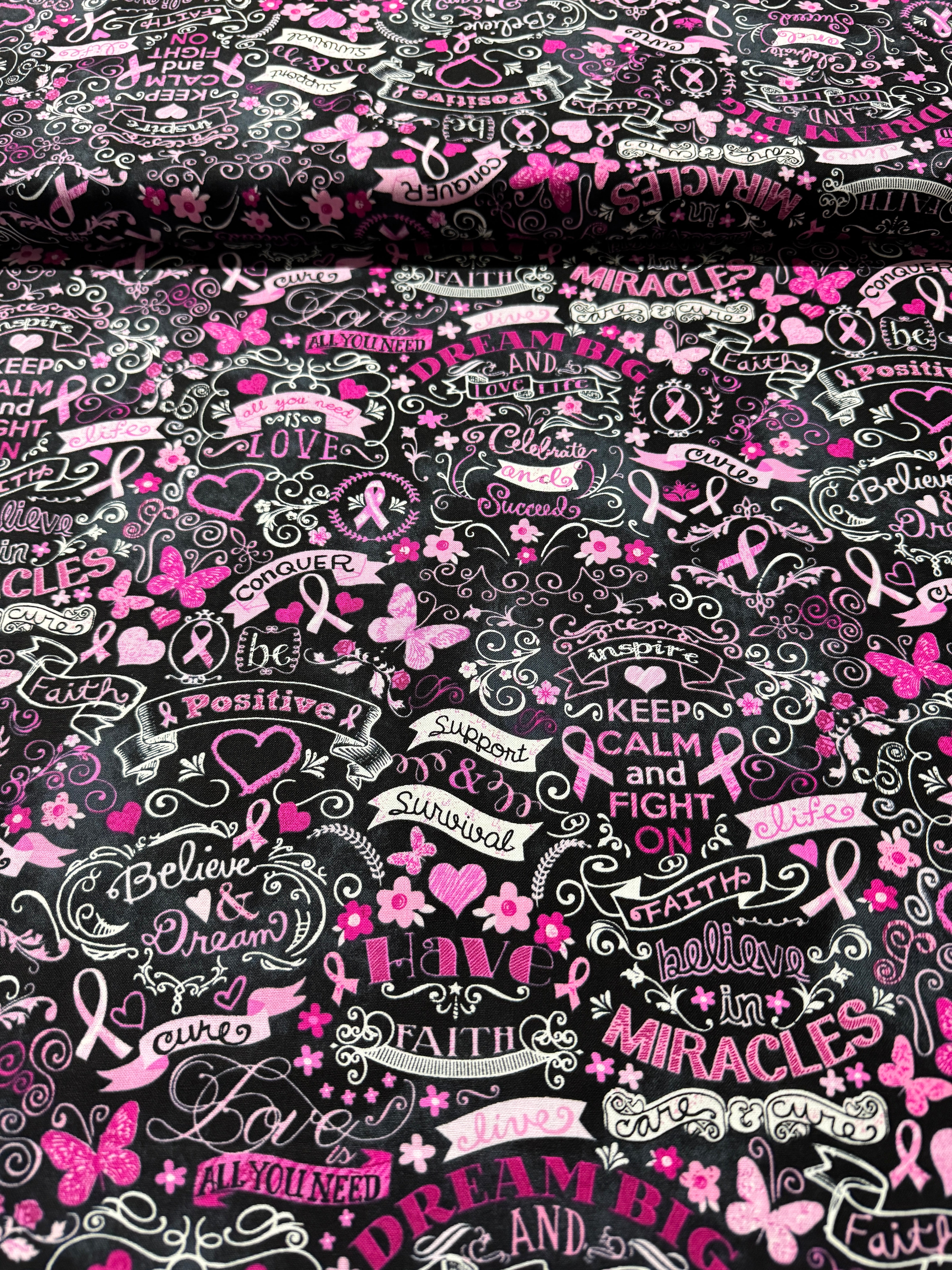 Pink Ribbon Chalkboard Yardage