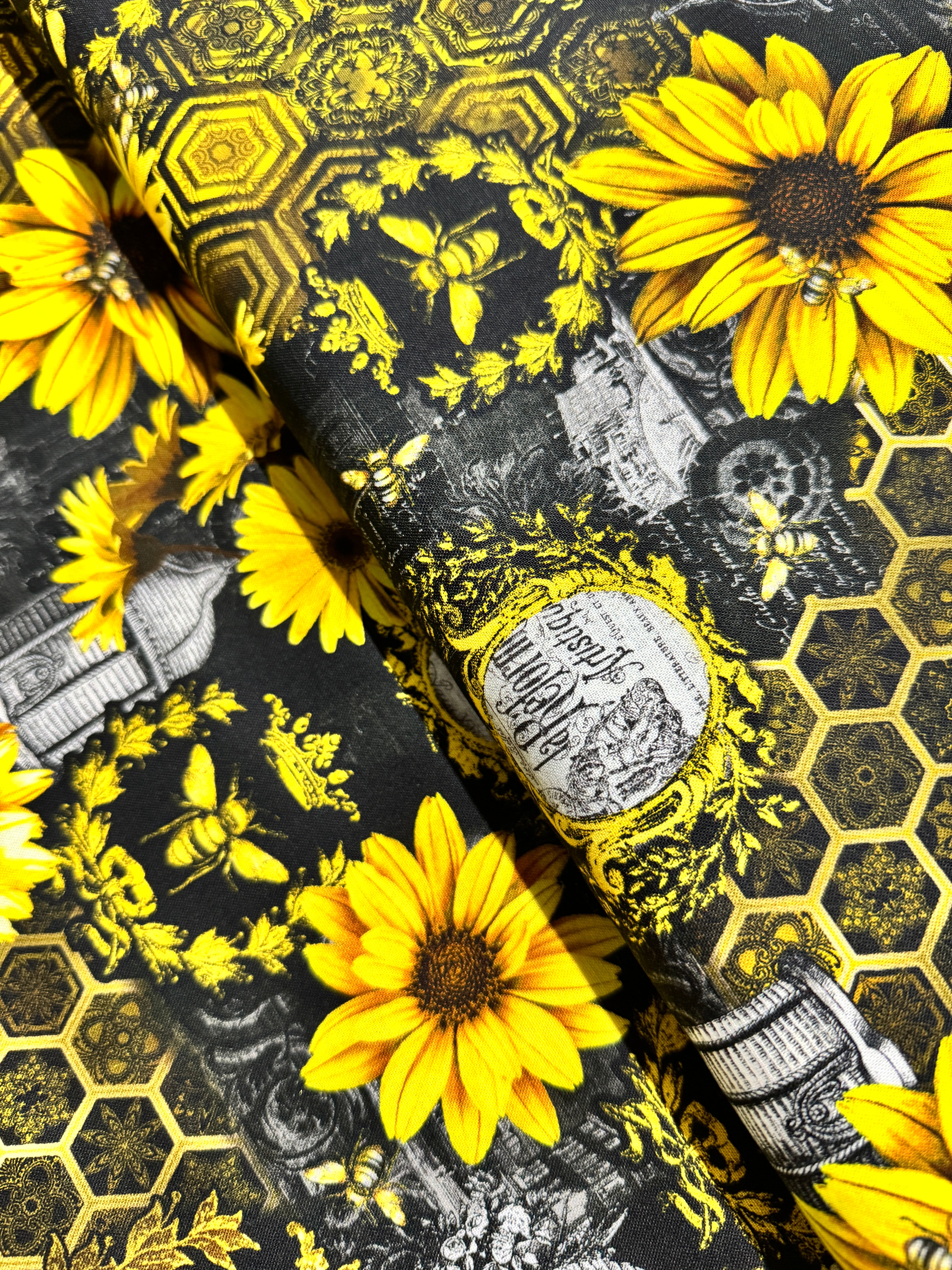 Queen Bee - Sunflower Allover Black Yardage