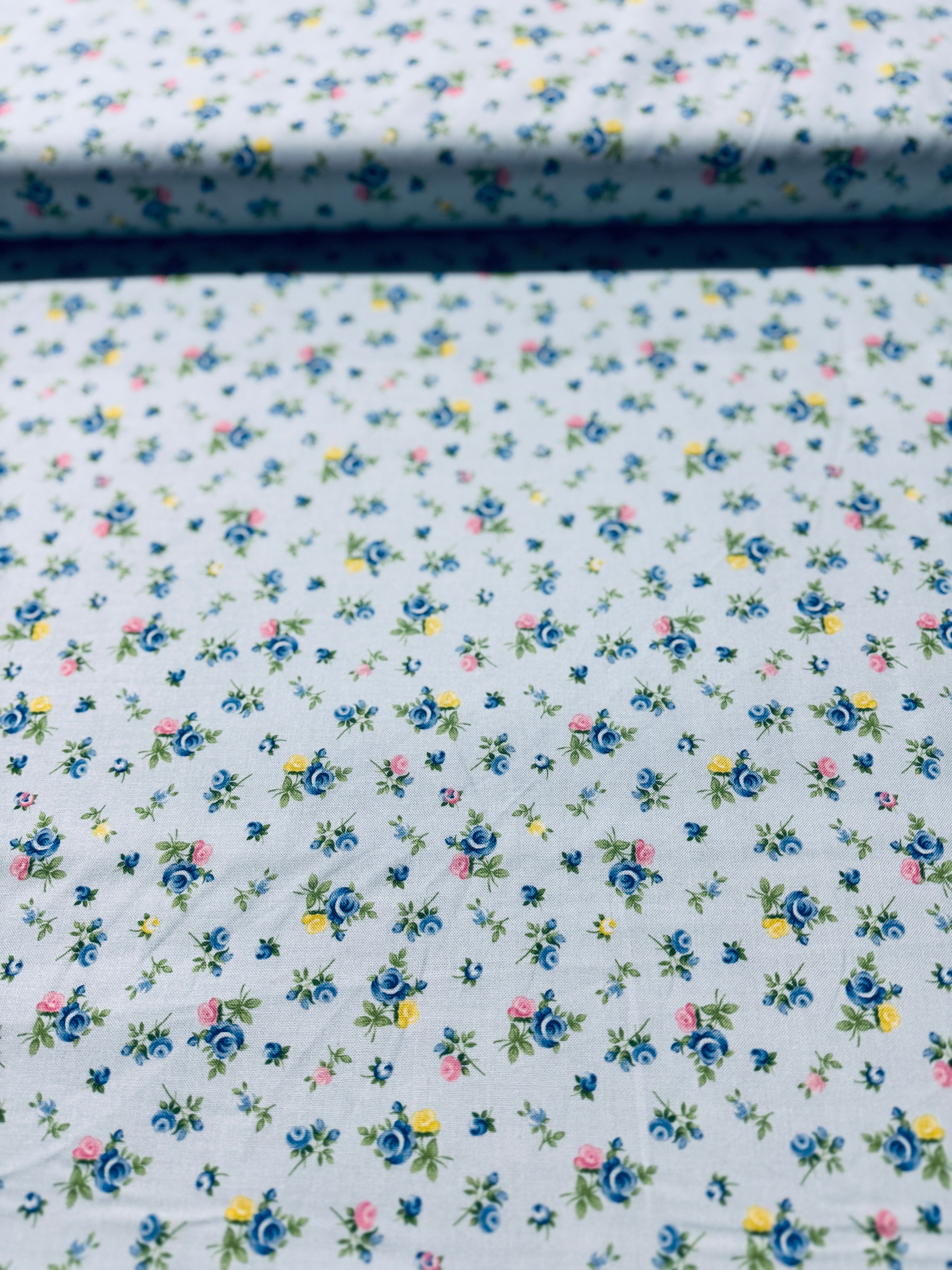 Tossed Tiny Rose Blue Yardage