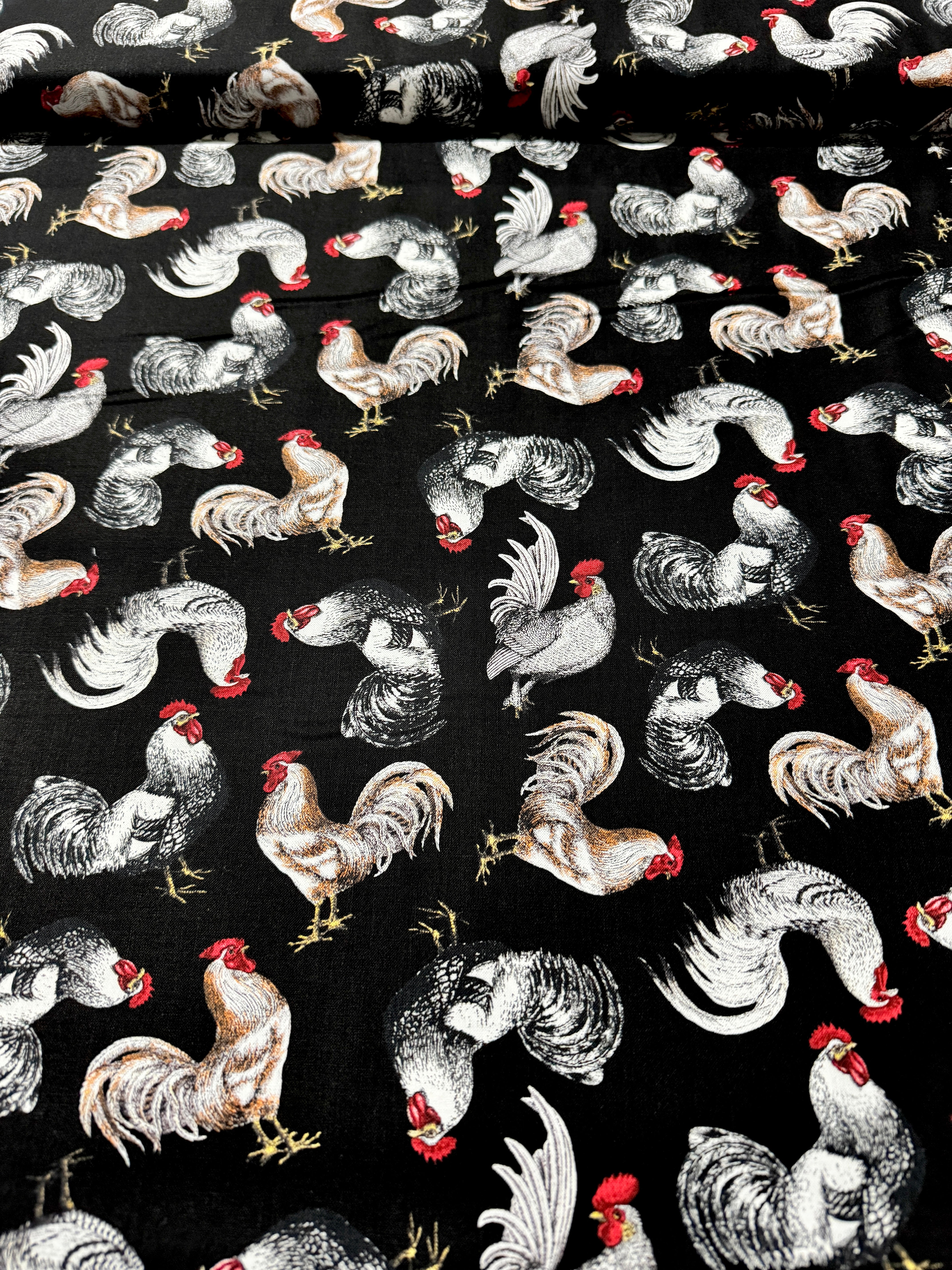 French Country - French Chickens on Black Yardage