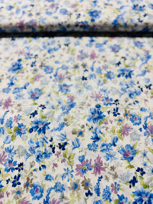 Sevenberry Petite Garden Lawn - Floral Blue Yardage