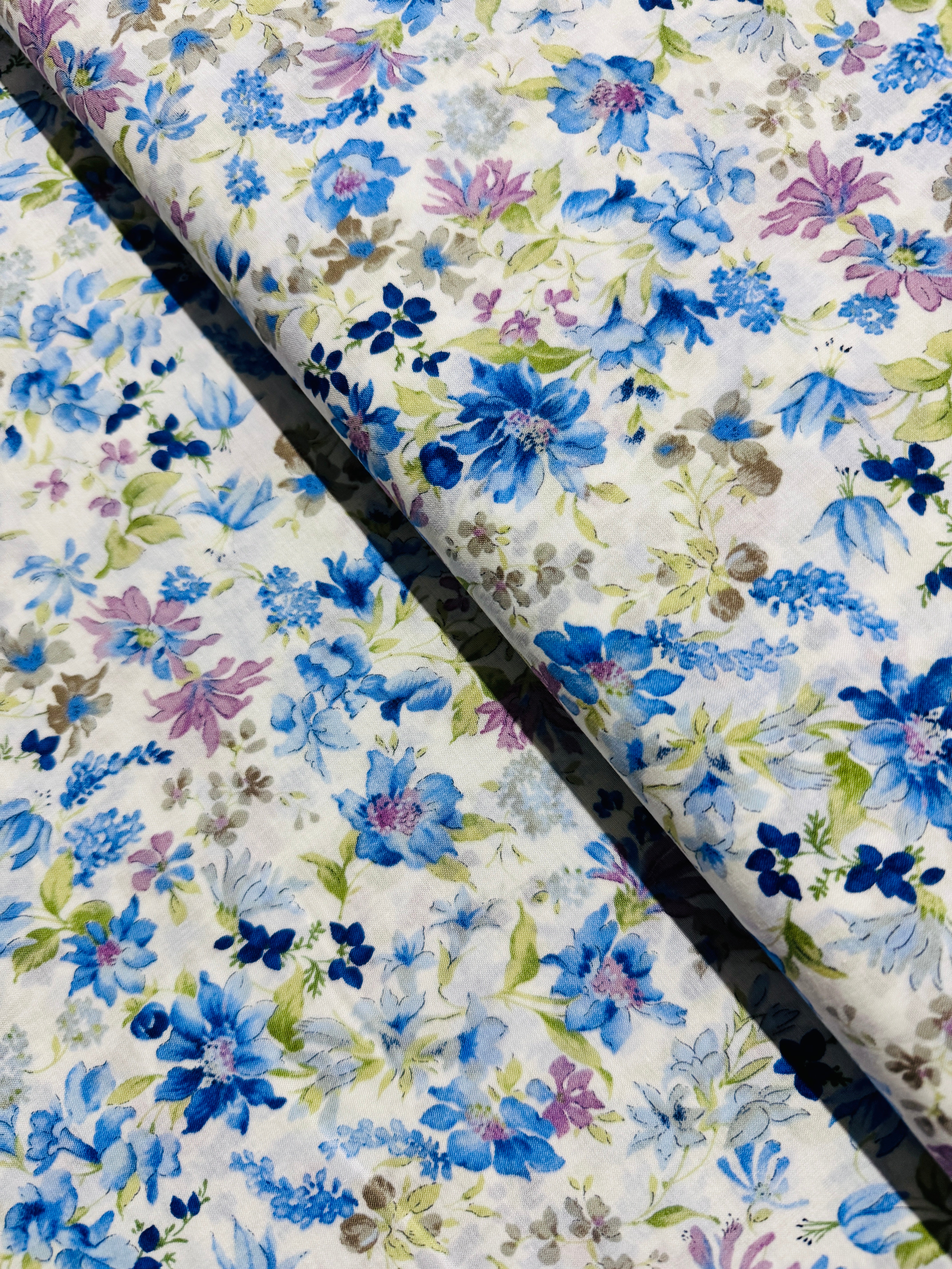 Sevenberry Petite Garden Lawn - Floral Blue Yardage