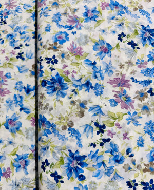 Sevenberry Petite Garden Lawn - Floral Blue Yardage