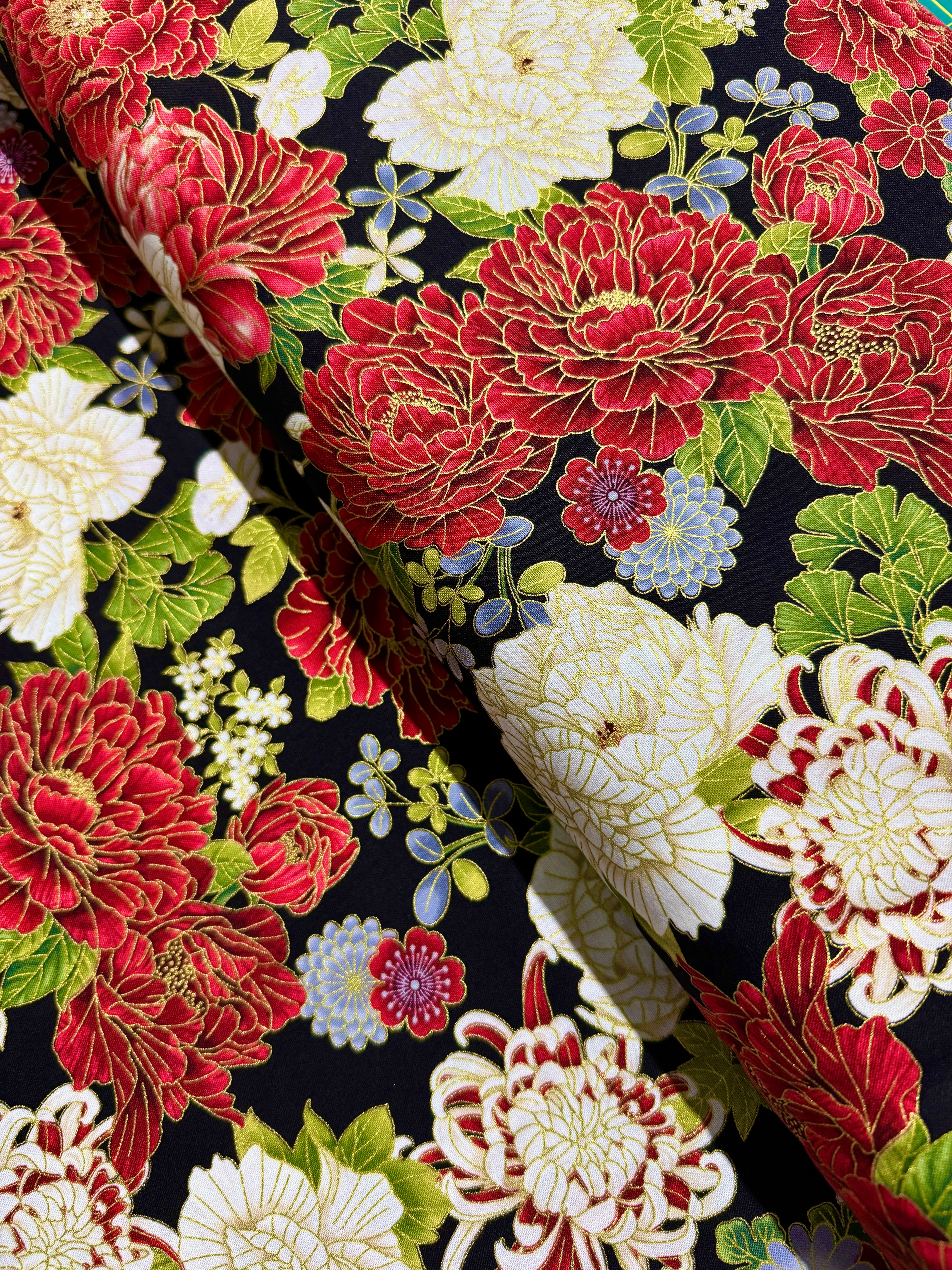 Kyoto Garden - Large Metallic Asian Florals Yardage