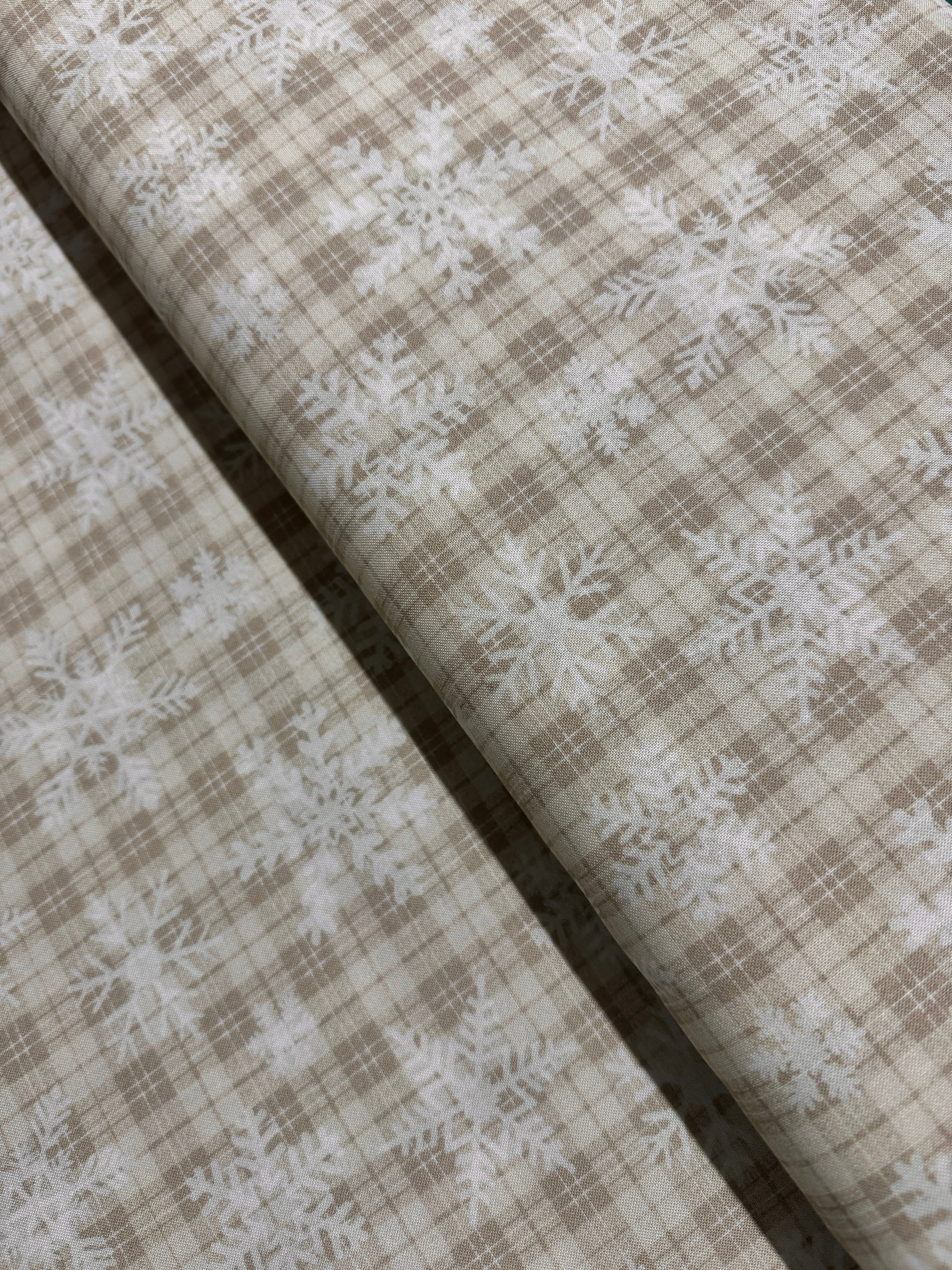 Let it Snow - Snowflakes On Plaid Natural Yardage