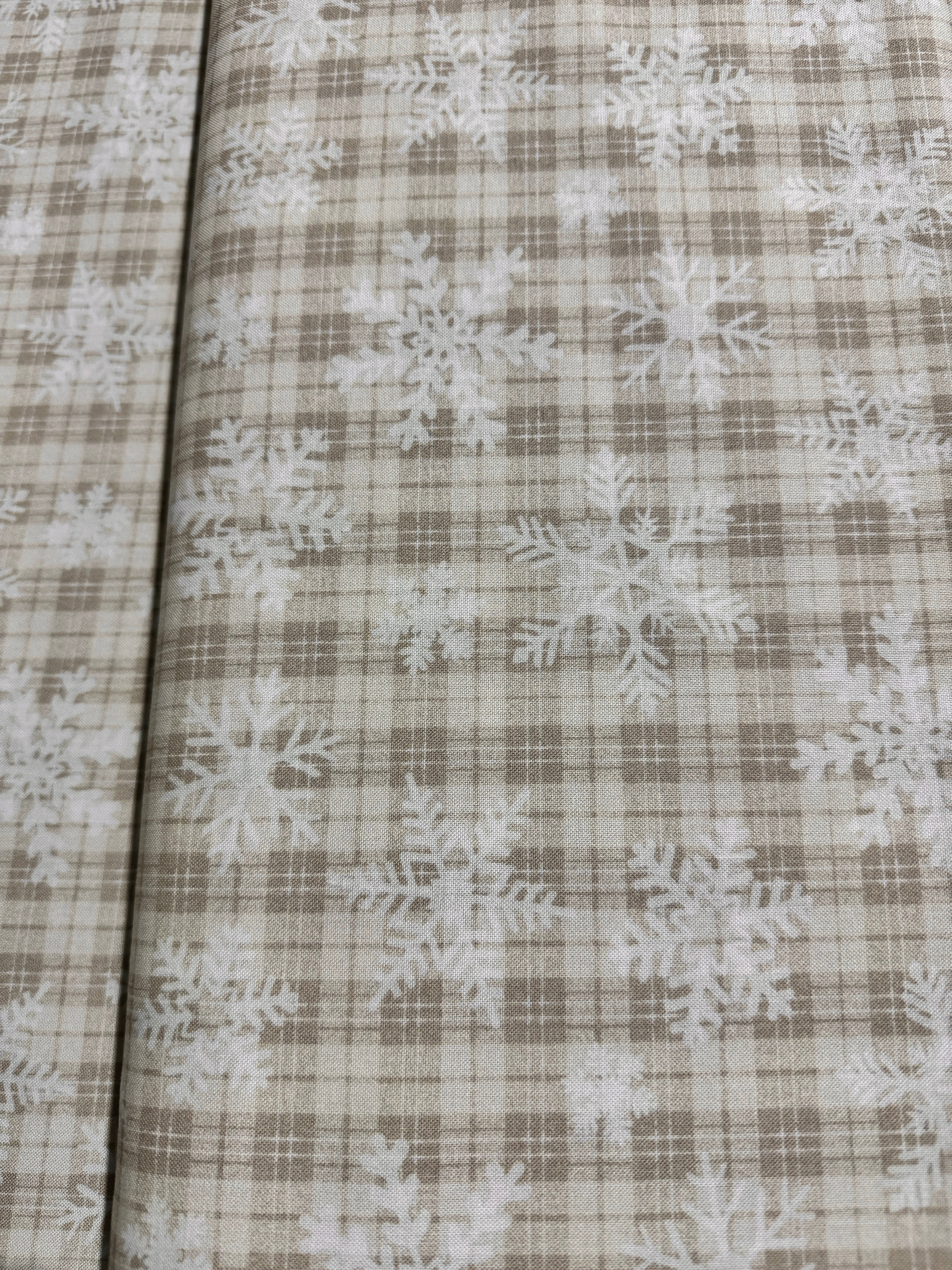 Let it Snow - Snowflakes On Plaid Natural Yardage