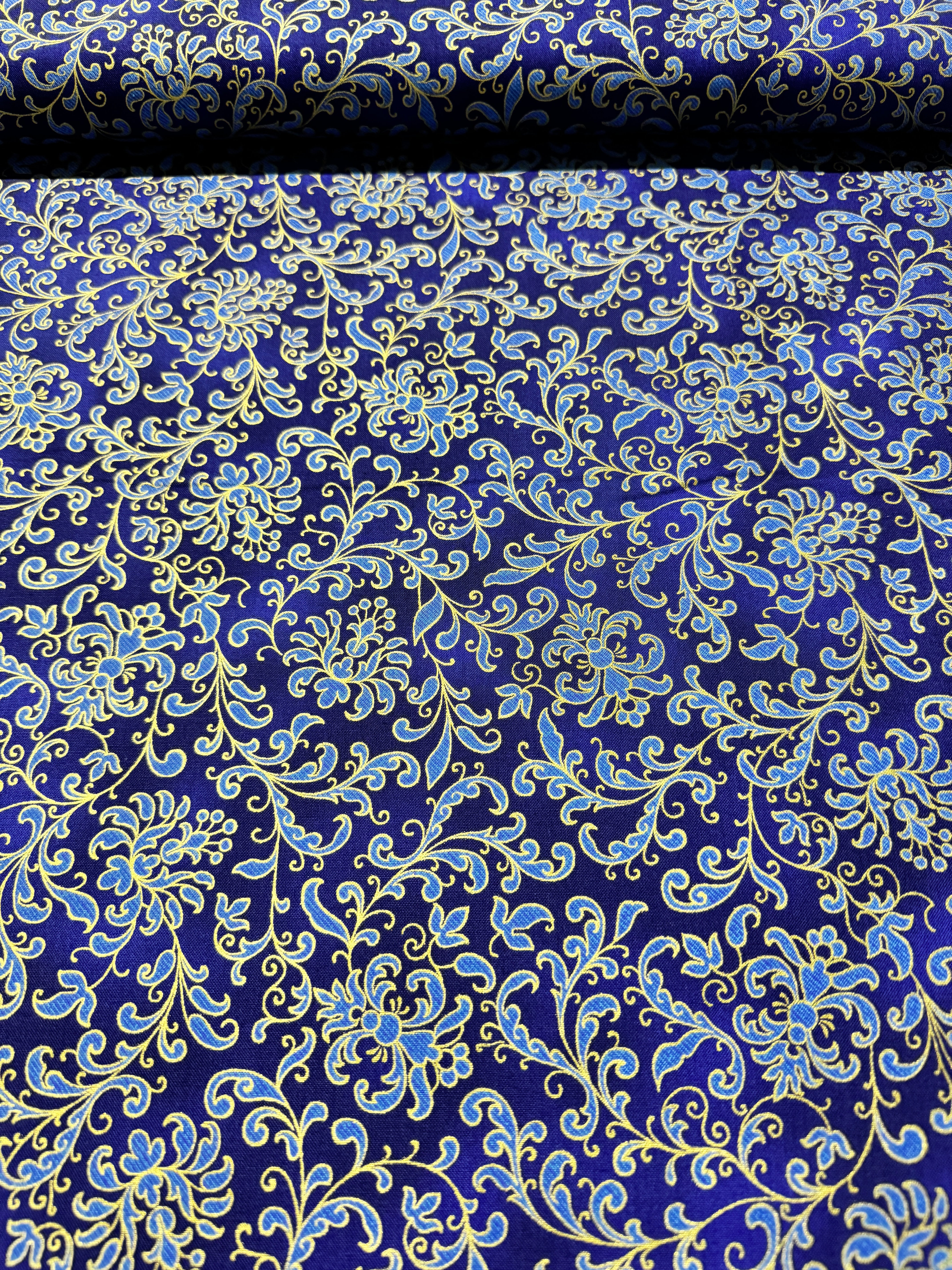 Joli Bijou - Swirls Cobalt Gold Yardage