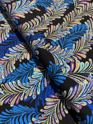 Butterfly Jewel - Jeweled Ferns Black/Royal Blue Metallic Yardage