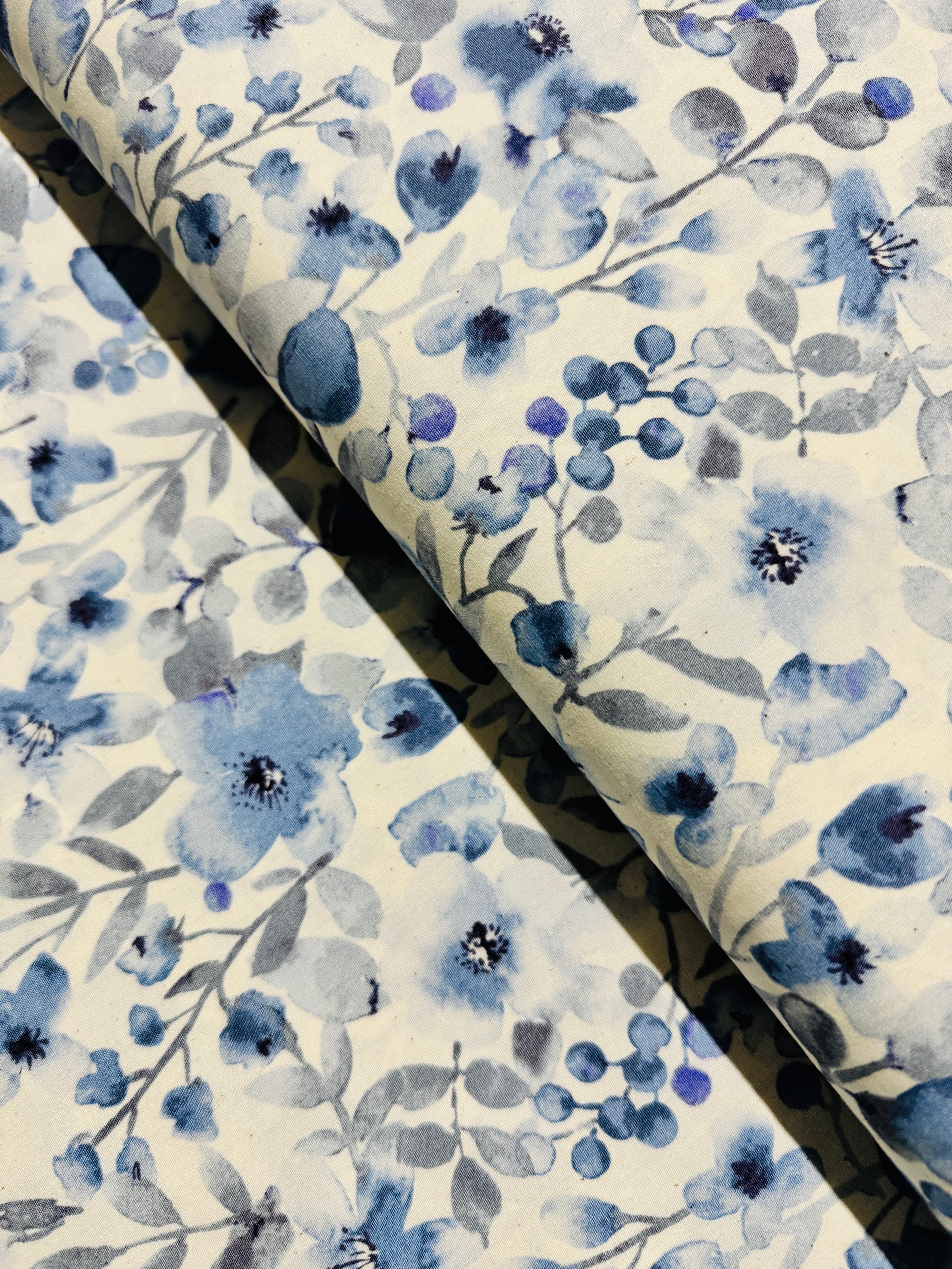 Sevenberry Grace - Florals Vines Blue Yardage