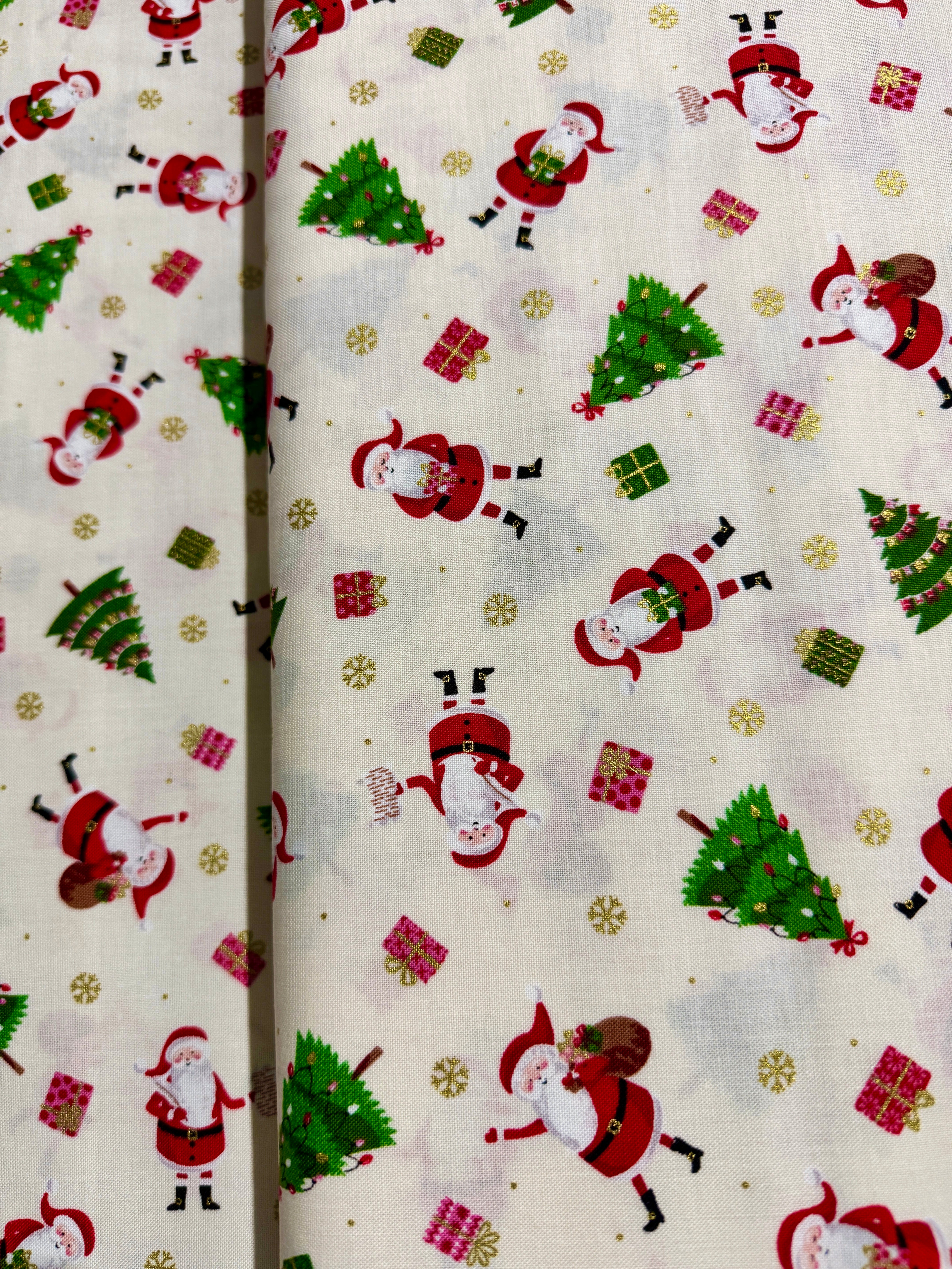 Let it Snow - Santa Cream Metallic Yardage