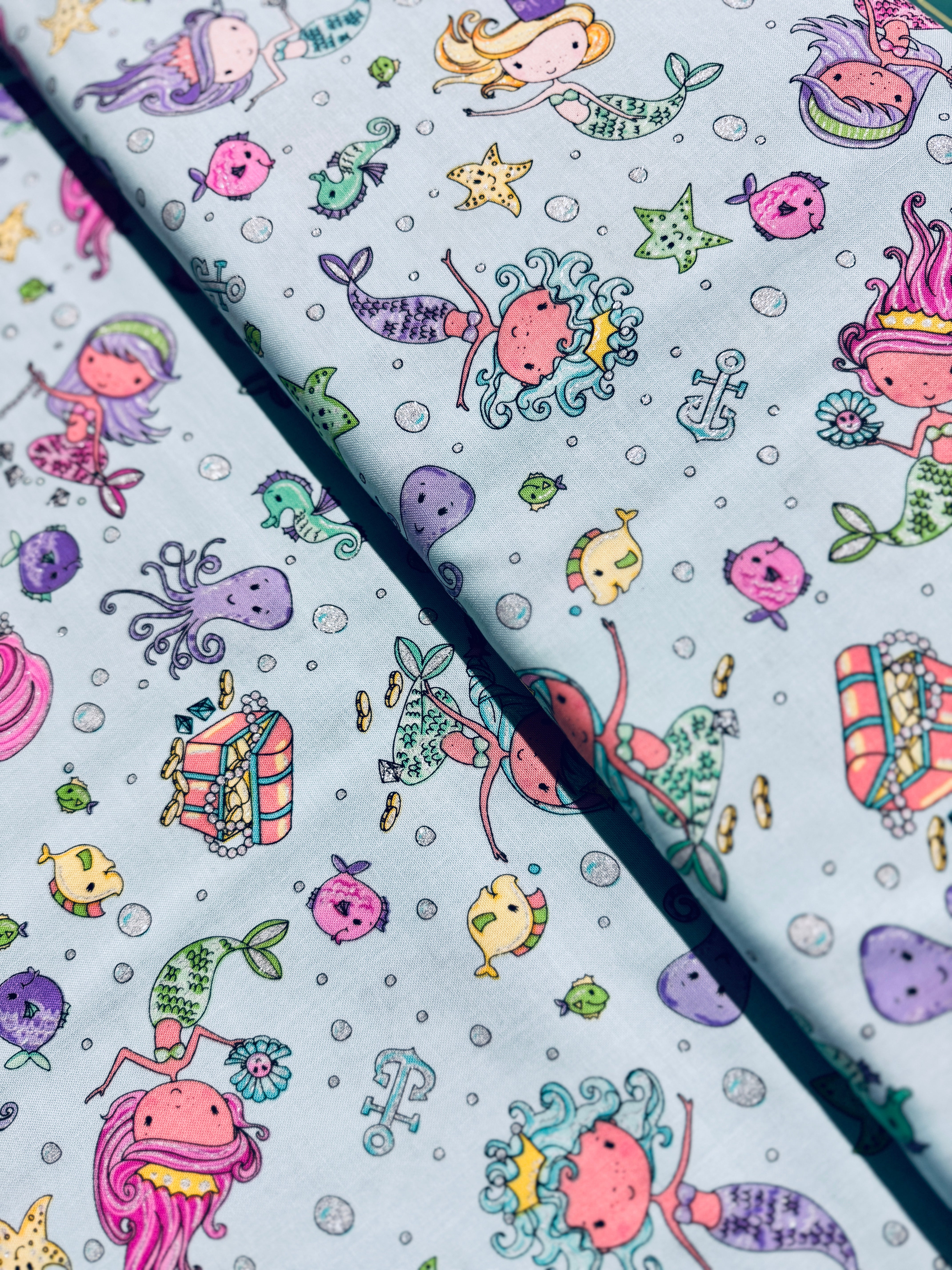 Sparkle and Shine - Mermaids and Sea Creatures with Glitter Yardage