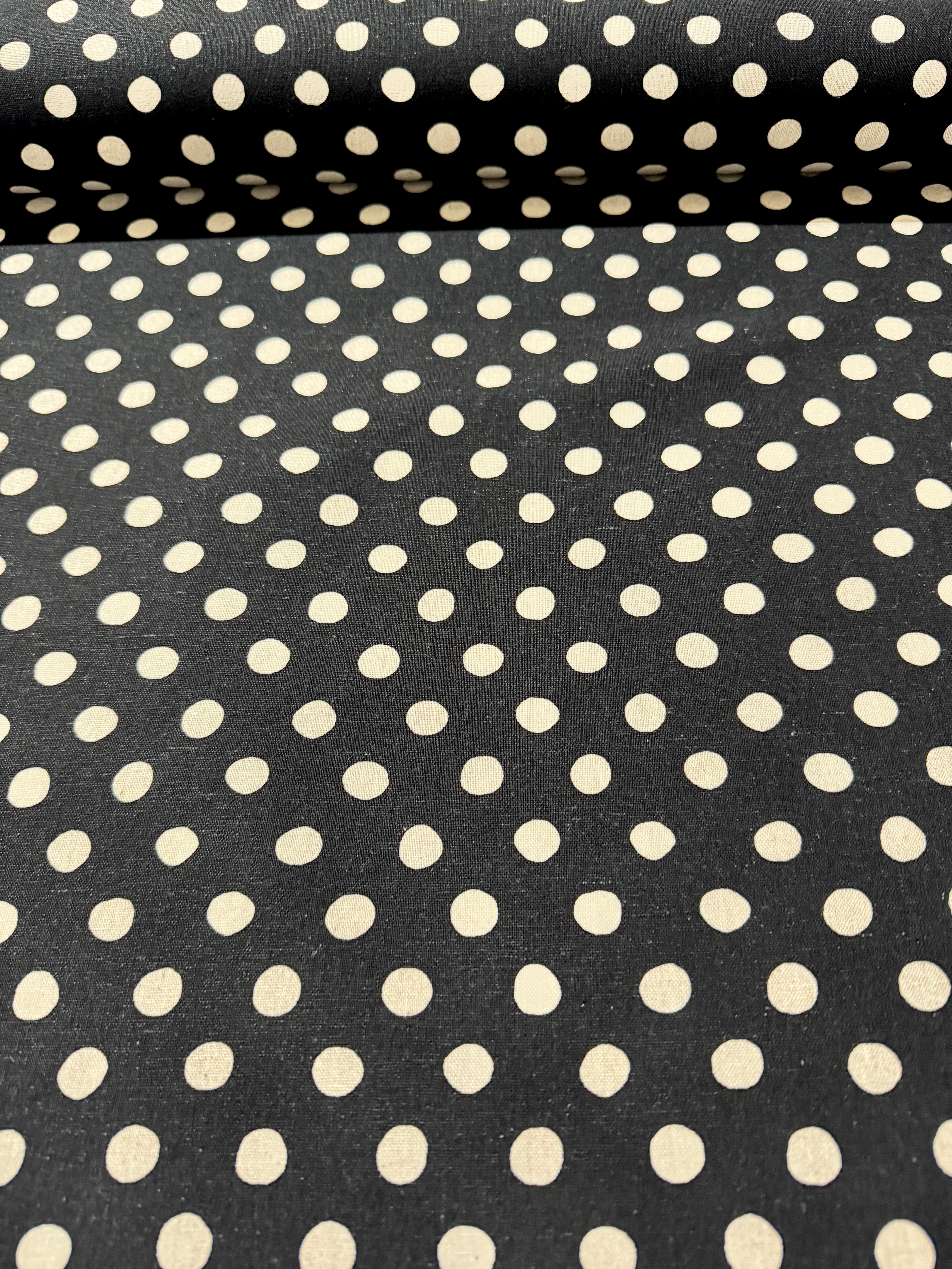 Sevenberry Canvas Natural Dots - Medium Dots Black Yardage