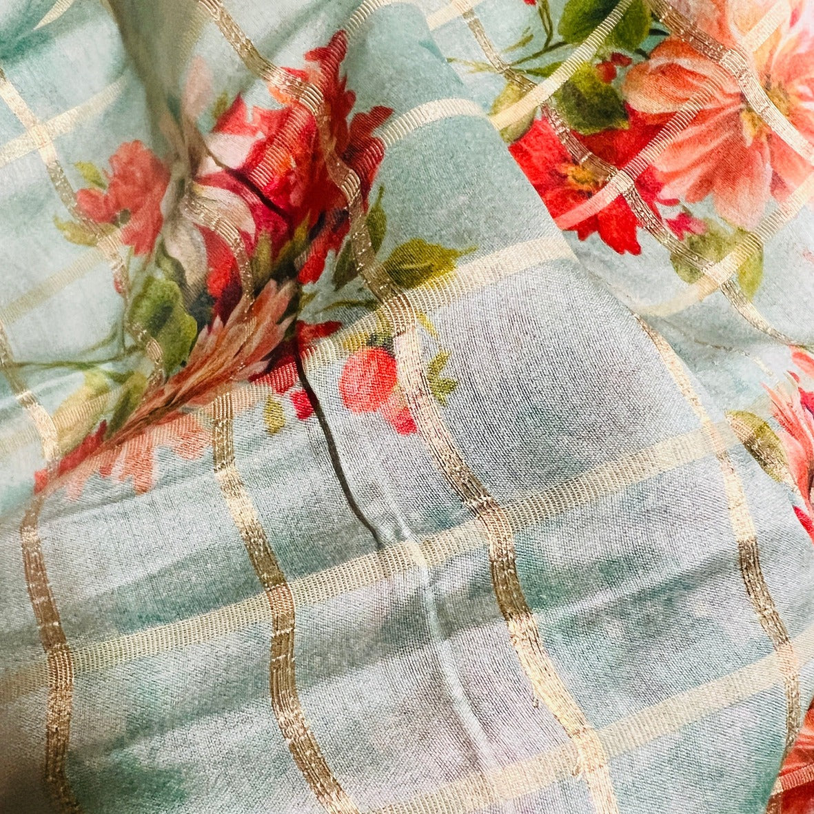 Pure Banarasi Silk Printed Fabric