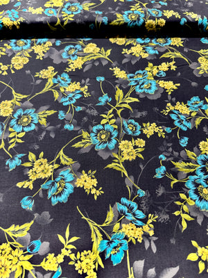 Midnight Garden - Large Floral Teal Yardage