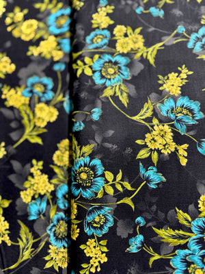 Midnight Garden - Large Floral Teal Yardage