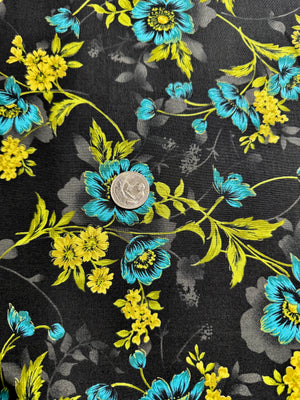 Midnight Garden - Large Floral Teal Yardage