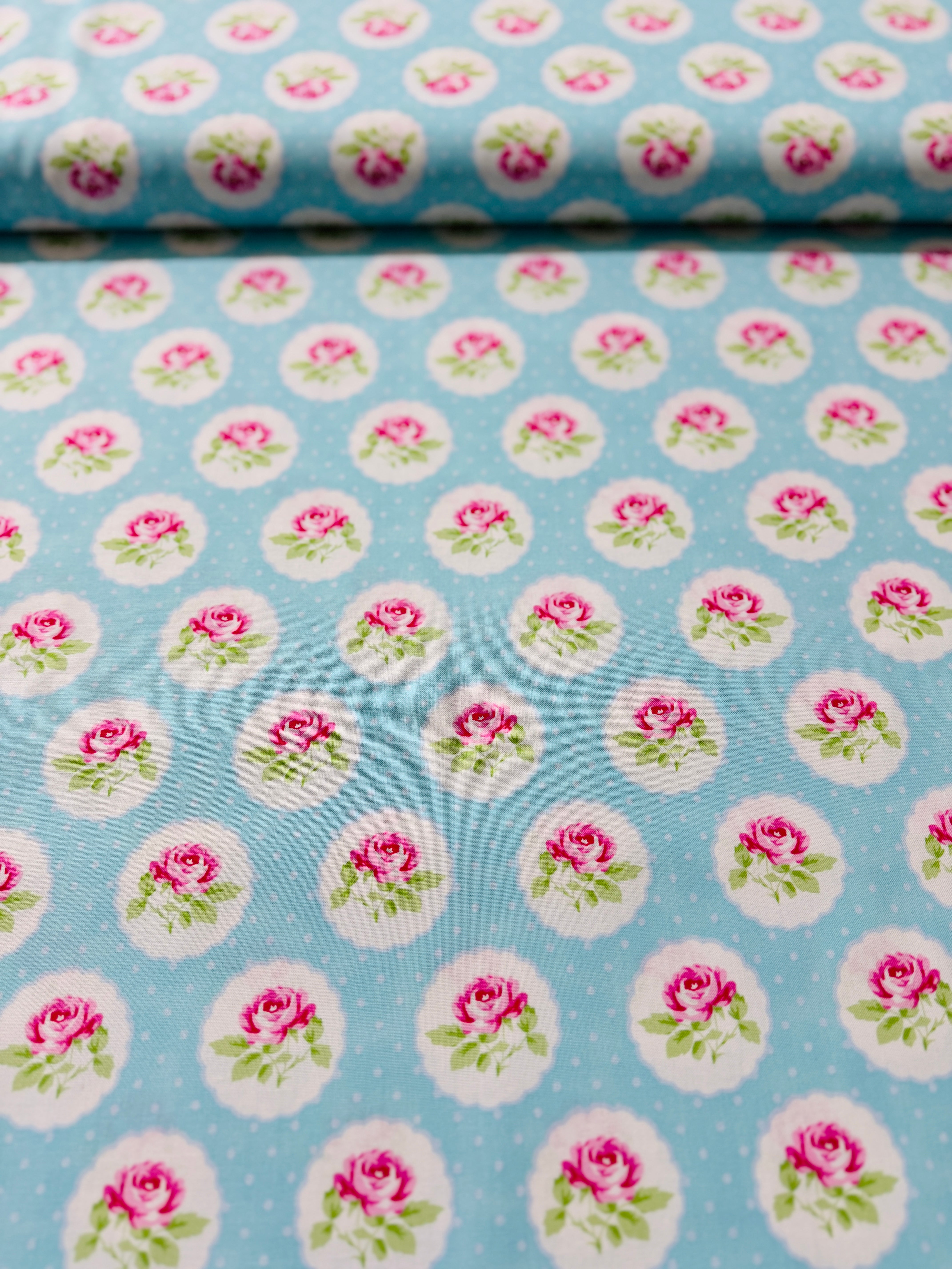 Charlotte - Dotted Rose Blue Yardage