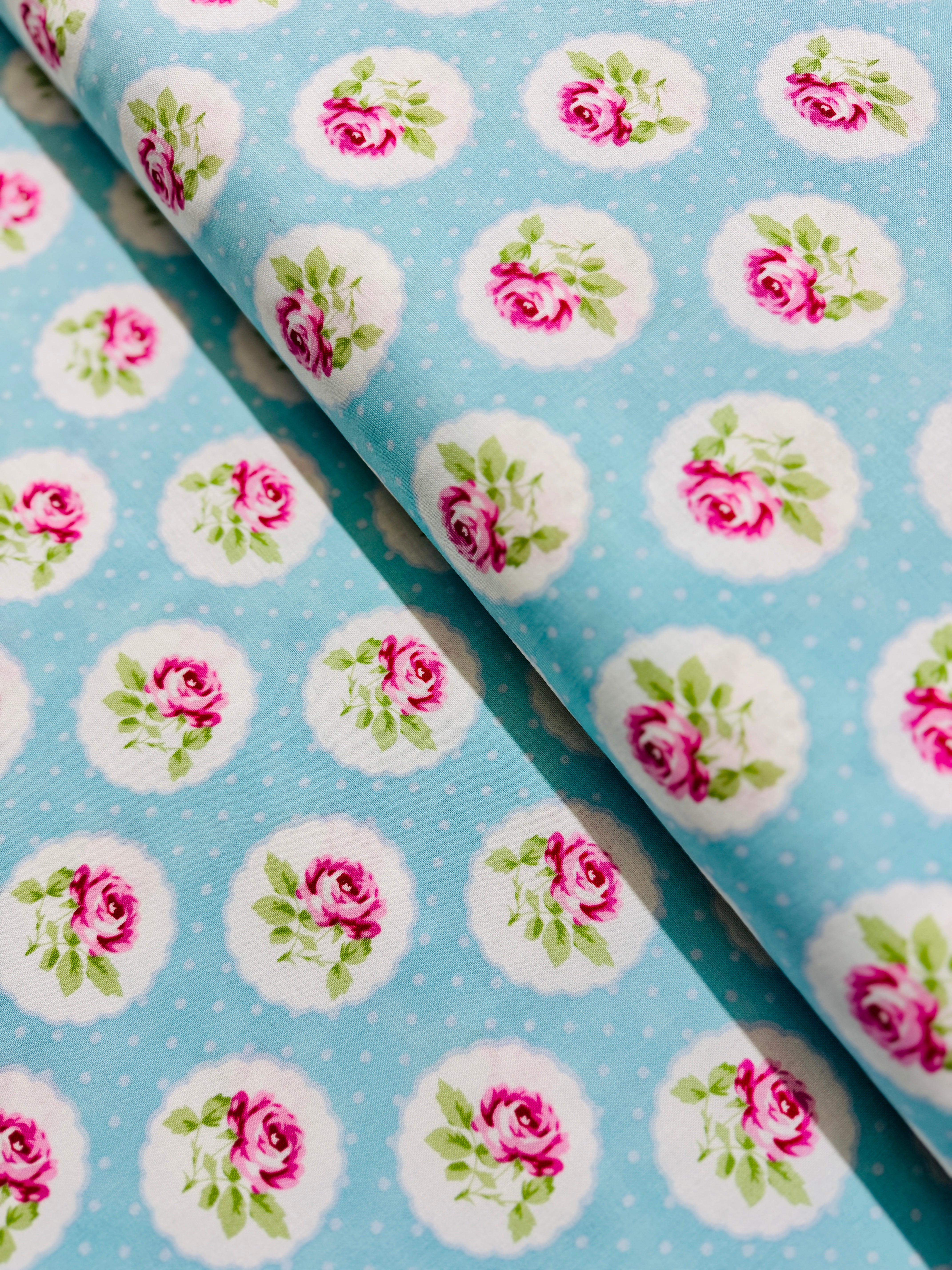 Charlotte - Dotted Rose Blue Yardage