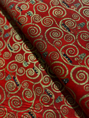 Gustav Klimt - Swirls Red Gold Metallic Yardage