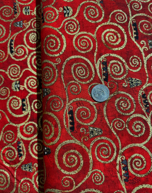 Gustav Klimt - Swirls Red Gold Metallic Yardage