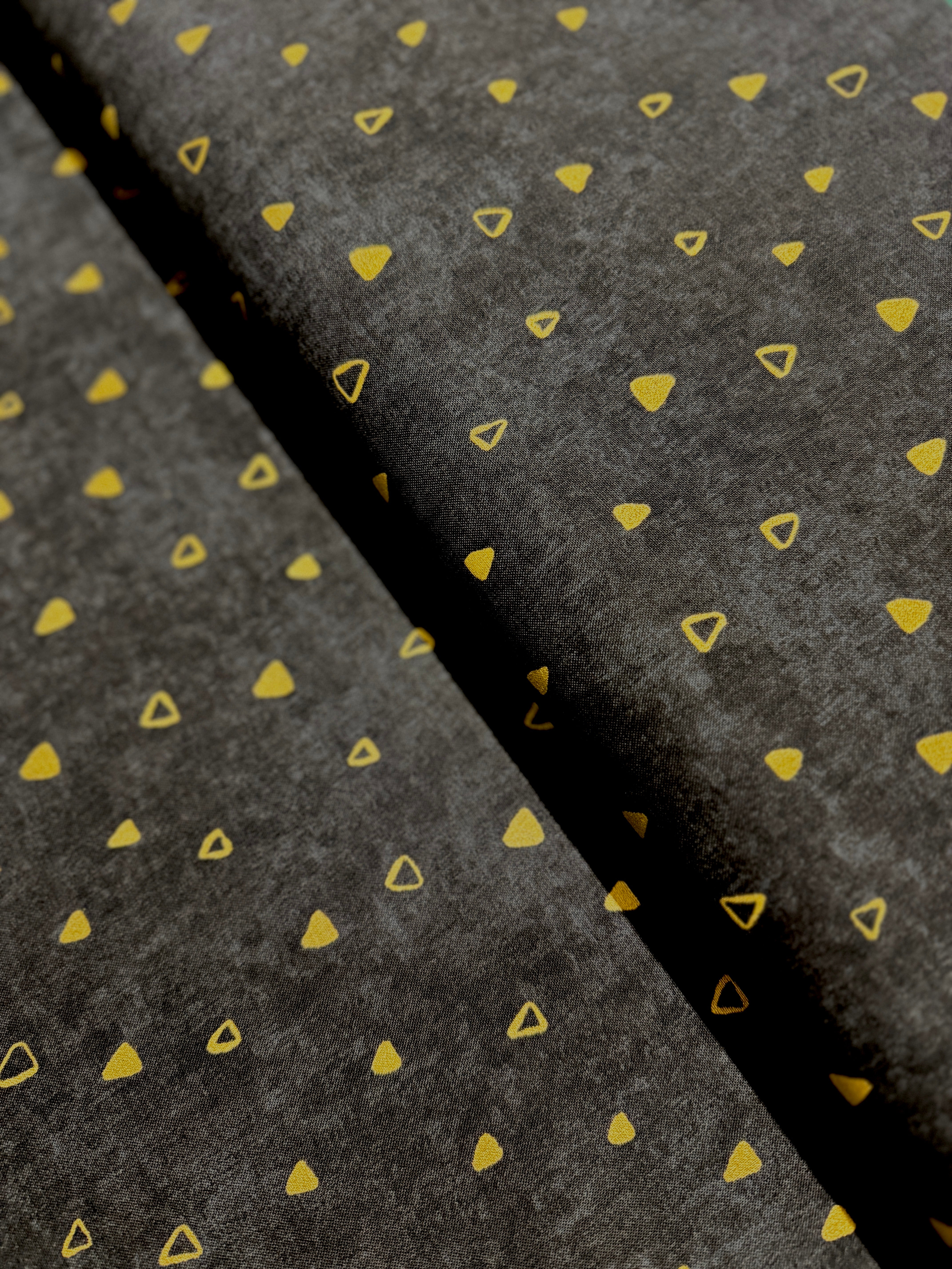 Gustav Klimt - Gold Metallic Triangles on Charcoal Black Yardage