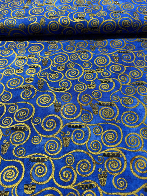 Gustav Klimt - Swirls Cobalt Gold Metallic Yardage