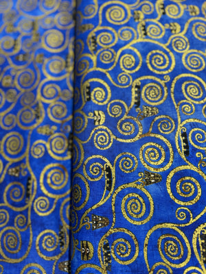 Gustav Klimt - Swirls Cobalt Gold Metallic Yardage