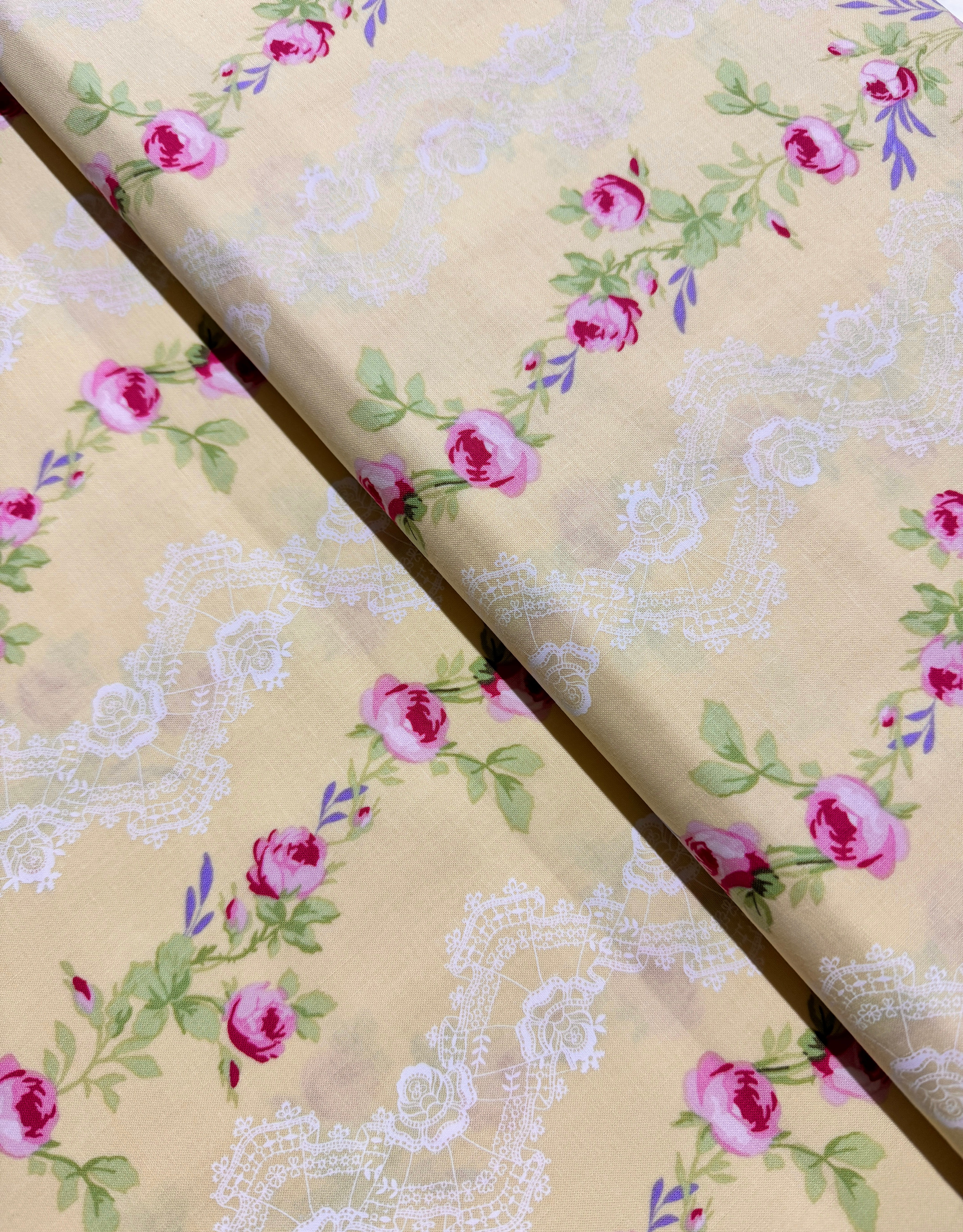 Fidelia - Floral Stripe Yellow Yardage