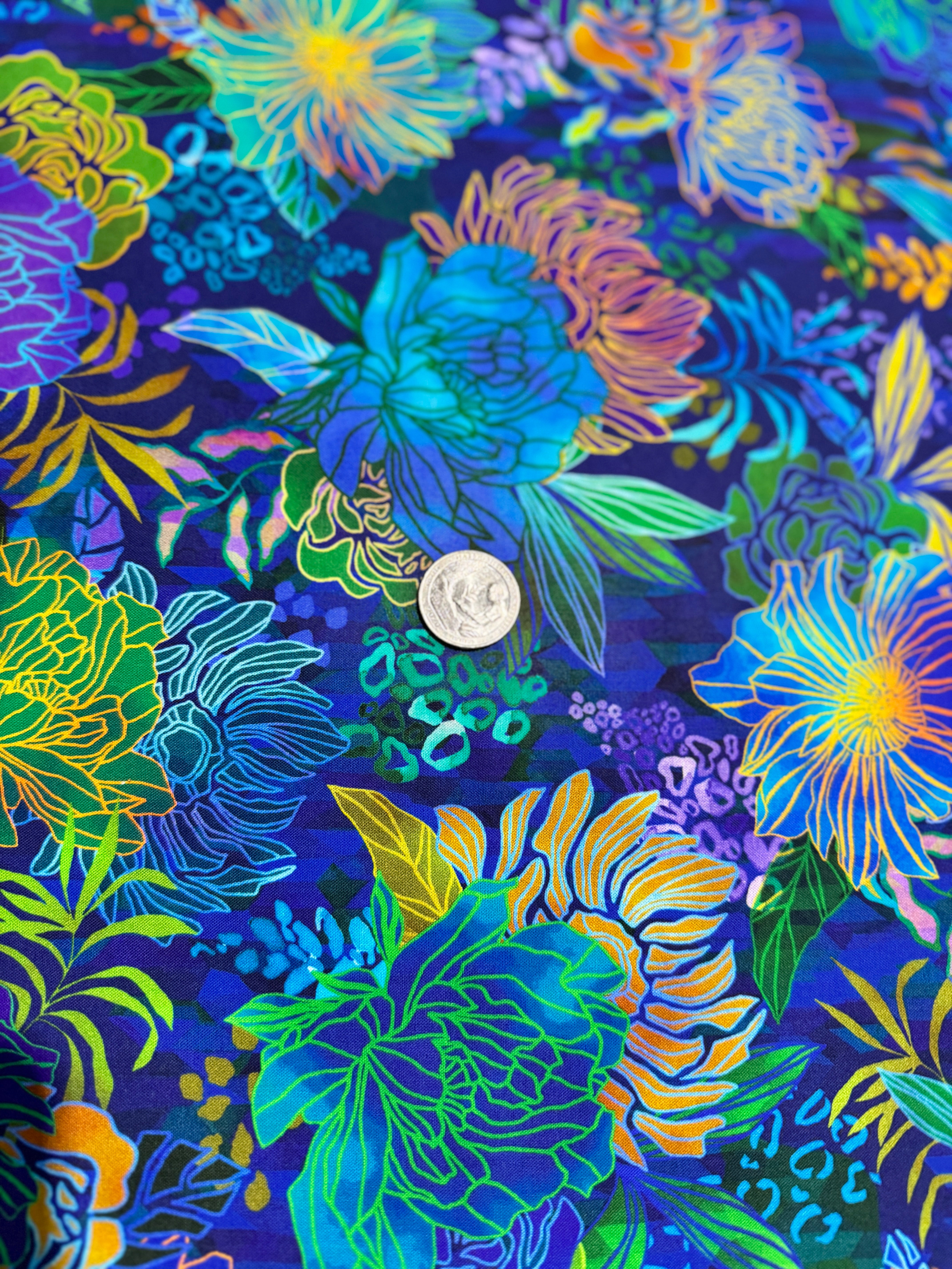 Midnight In The Junge - Flowers Midnight Yardage