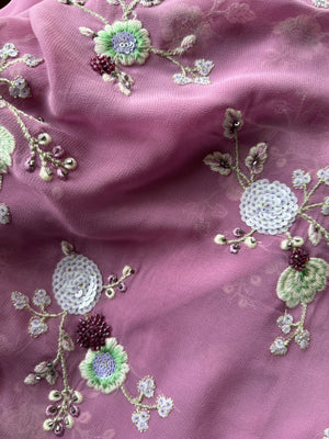 Viscose Georgette Embroidered Fabric With Sequins and Beads