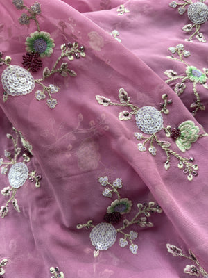 Viscose Georgette Embroidered Fabric With Sequins and Beads