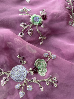 Viscose Georgette Embroidered Fabric With Sequins and Beads