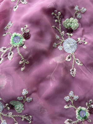 Viscose Georgette Embroidered Fabric With Sequins and Beads