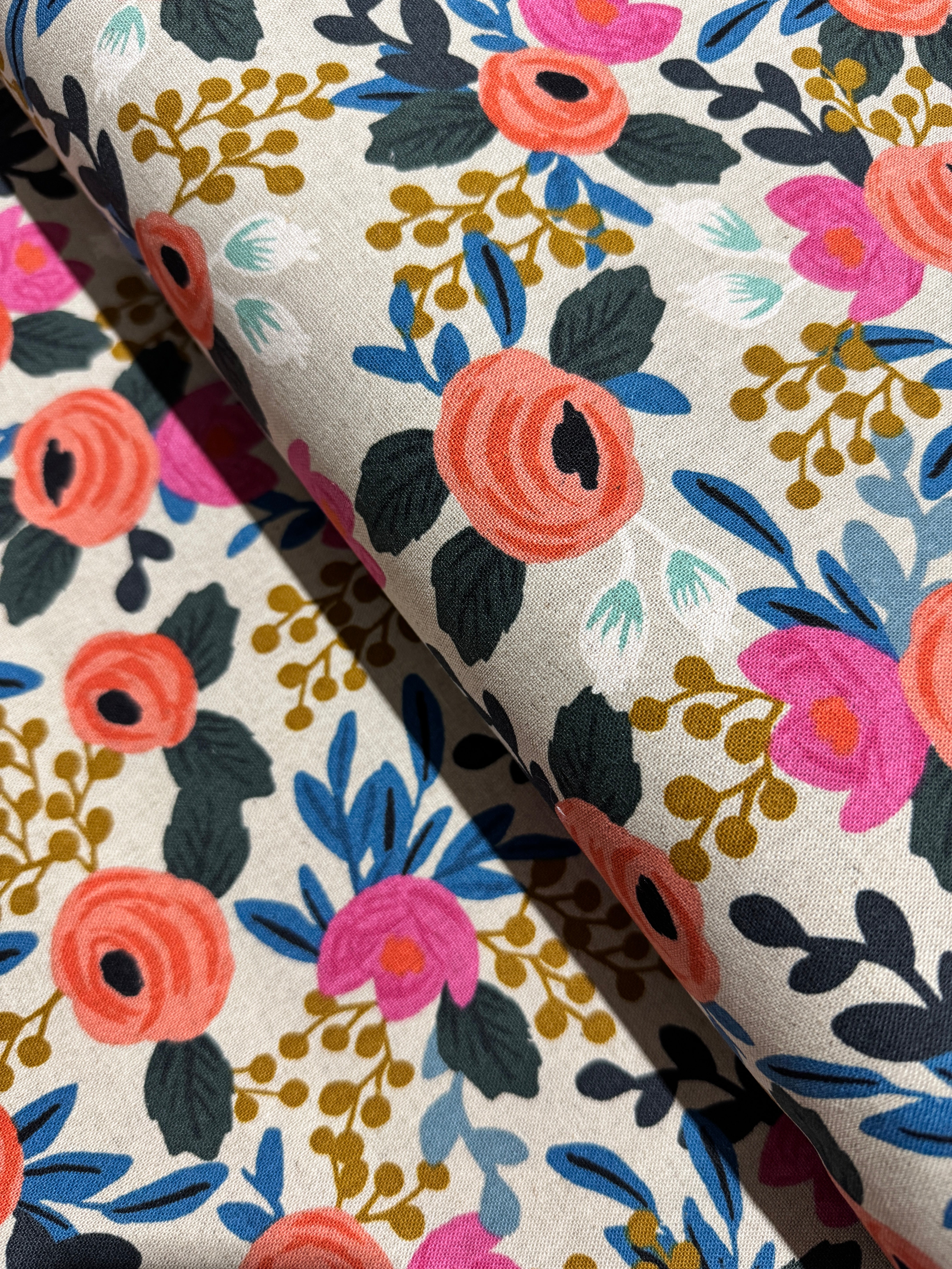 Les Fleurs - Rosa Floral Natural Canvas Yardage