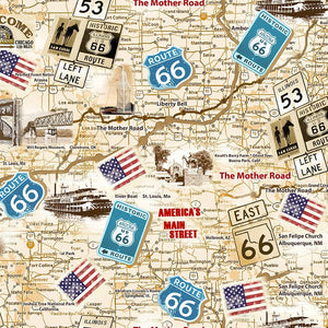 Route 66 Antique Map Fabric - Timeless Treasures