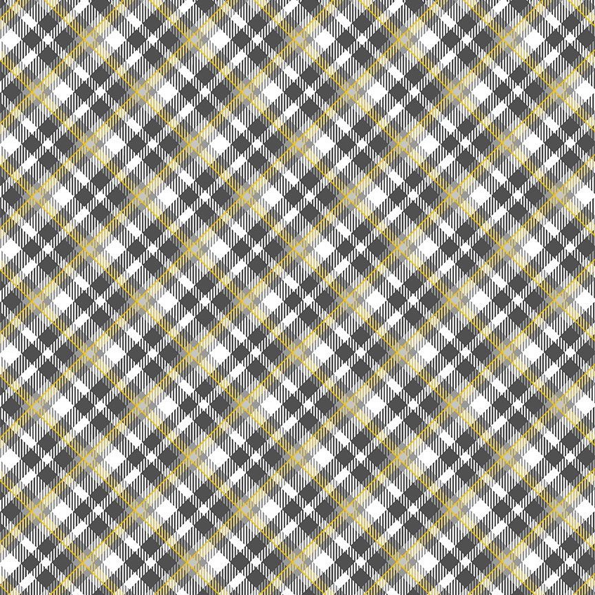 Holiday Plaid Grey Metallic Yardage