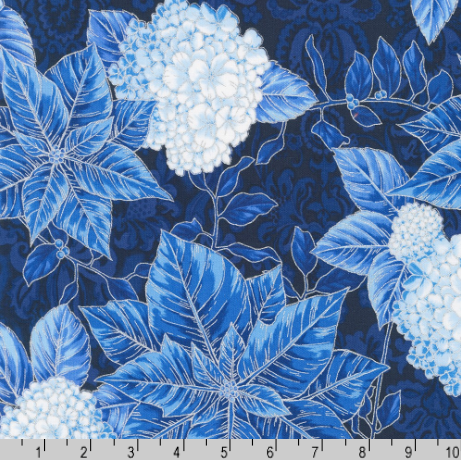 Holiday Flourish-Snow flower - Poinsettia Blooms Navy